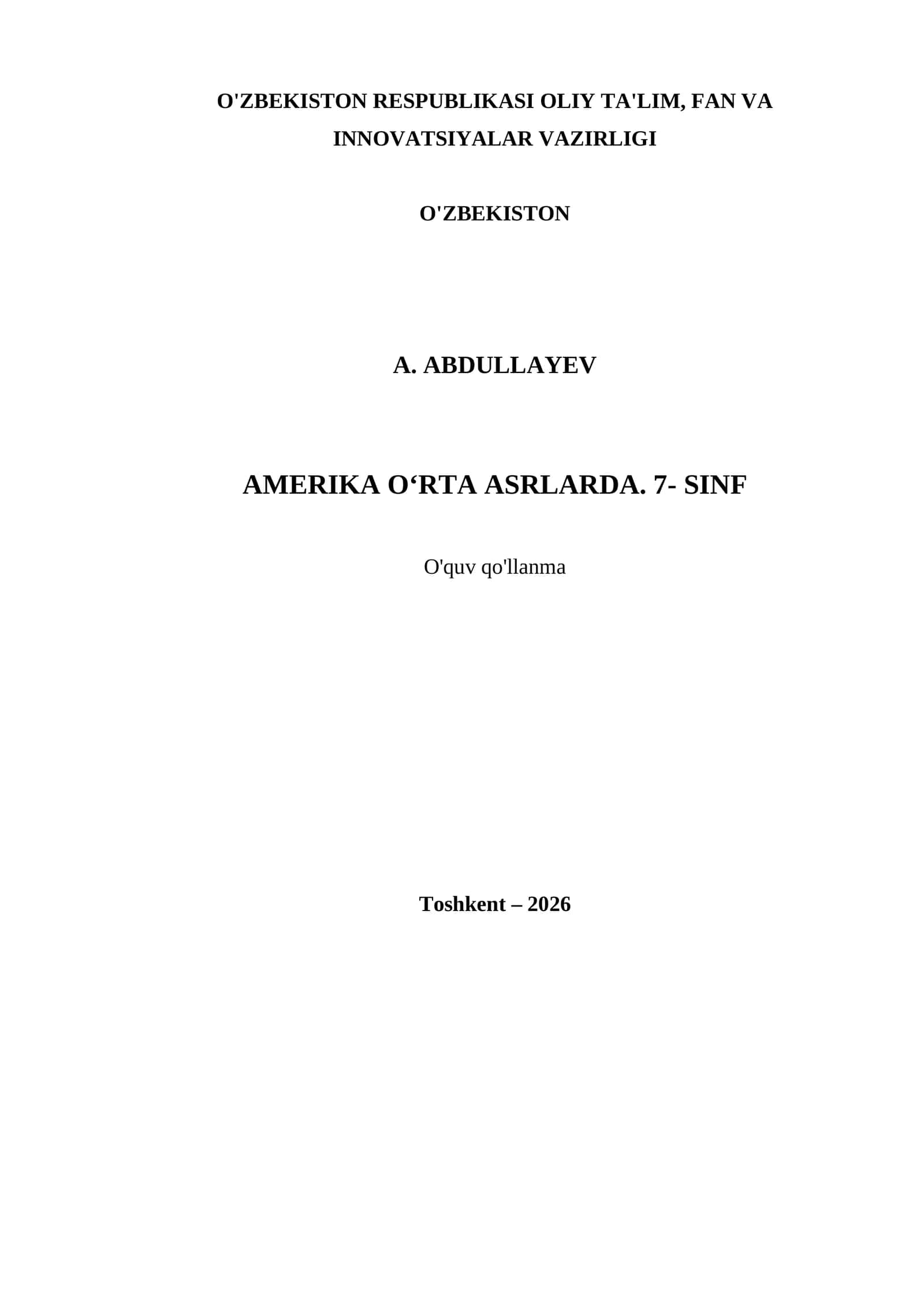 AMERIKA O‘RTA ASRLARDA. 7- SINF