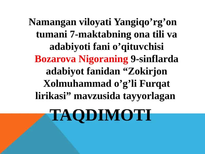 Zokirjon Xolmuhammad o`g`li Furqat