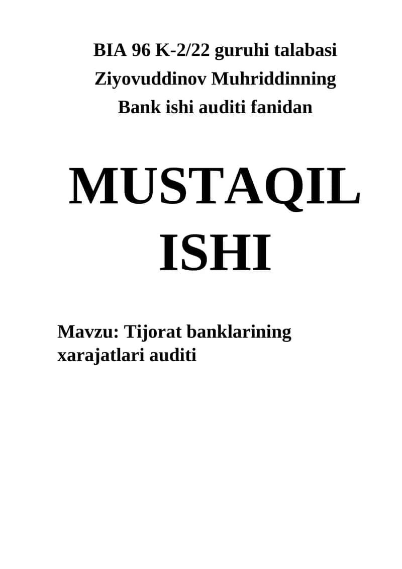 Tijorat banklarining xarajatlari auditi