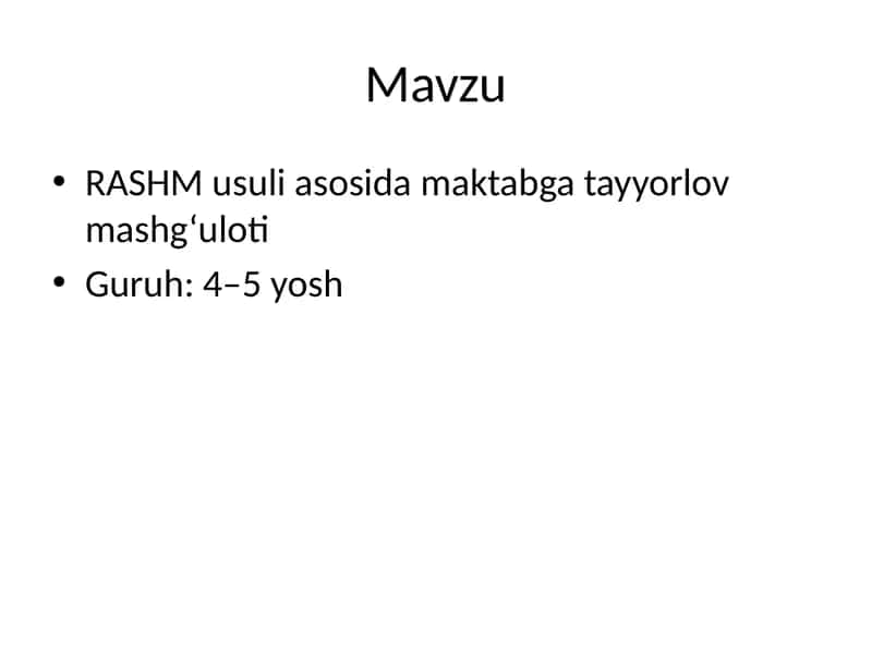 RASHM usuli asosida maktabga tayyorlov mashg‘uloti