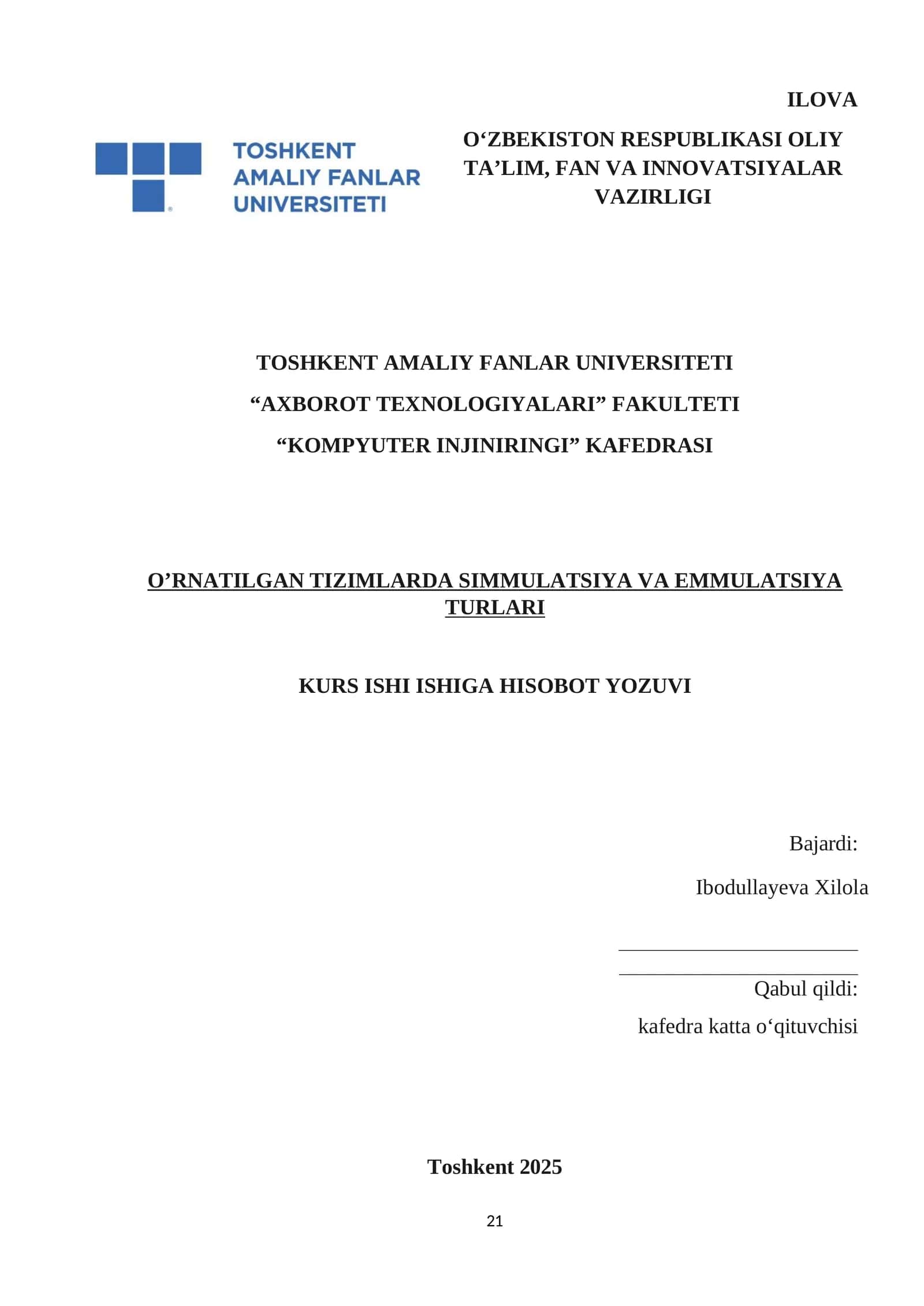 O’RNATILGAN TIZIMLARDA SIMMULATSIYA VA EMMULATSIYA TURLARI