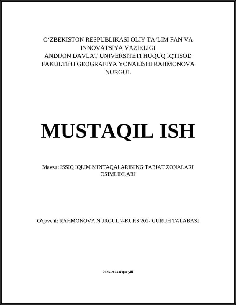 ISSIQ IQLIM MINTAQALARINING TABIAT ZONALARI OSIMLIKLARI