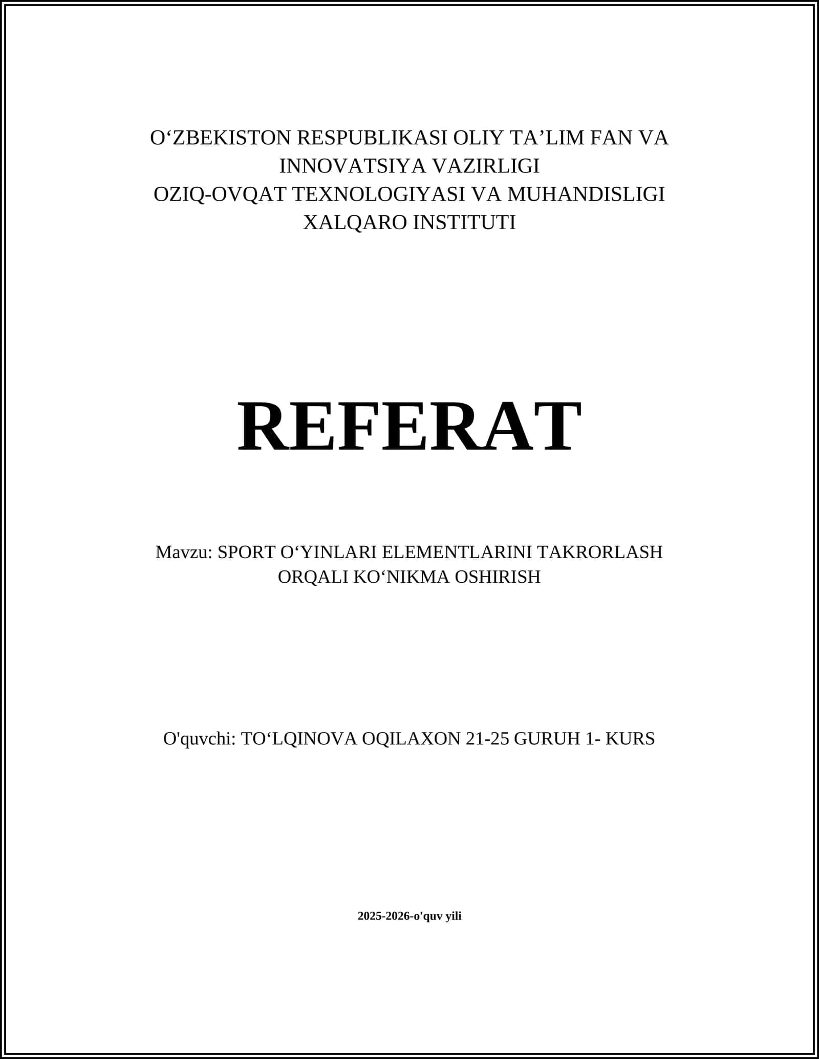 SPORT OʻYINLARI ELEMENTLARINI TAKRORLASH ORQALI KOʻNIKMA OSHIRISH