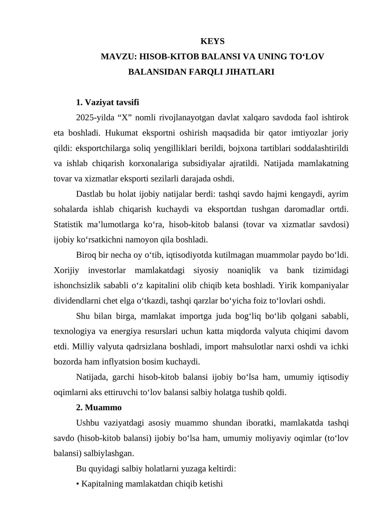 HISOB-KITOB BALANSI VA UNING TO‘LOV BALANSIDAN FARQLI JIHATLARI keys