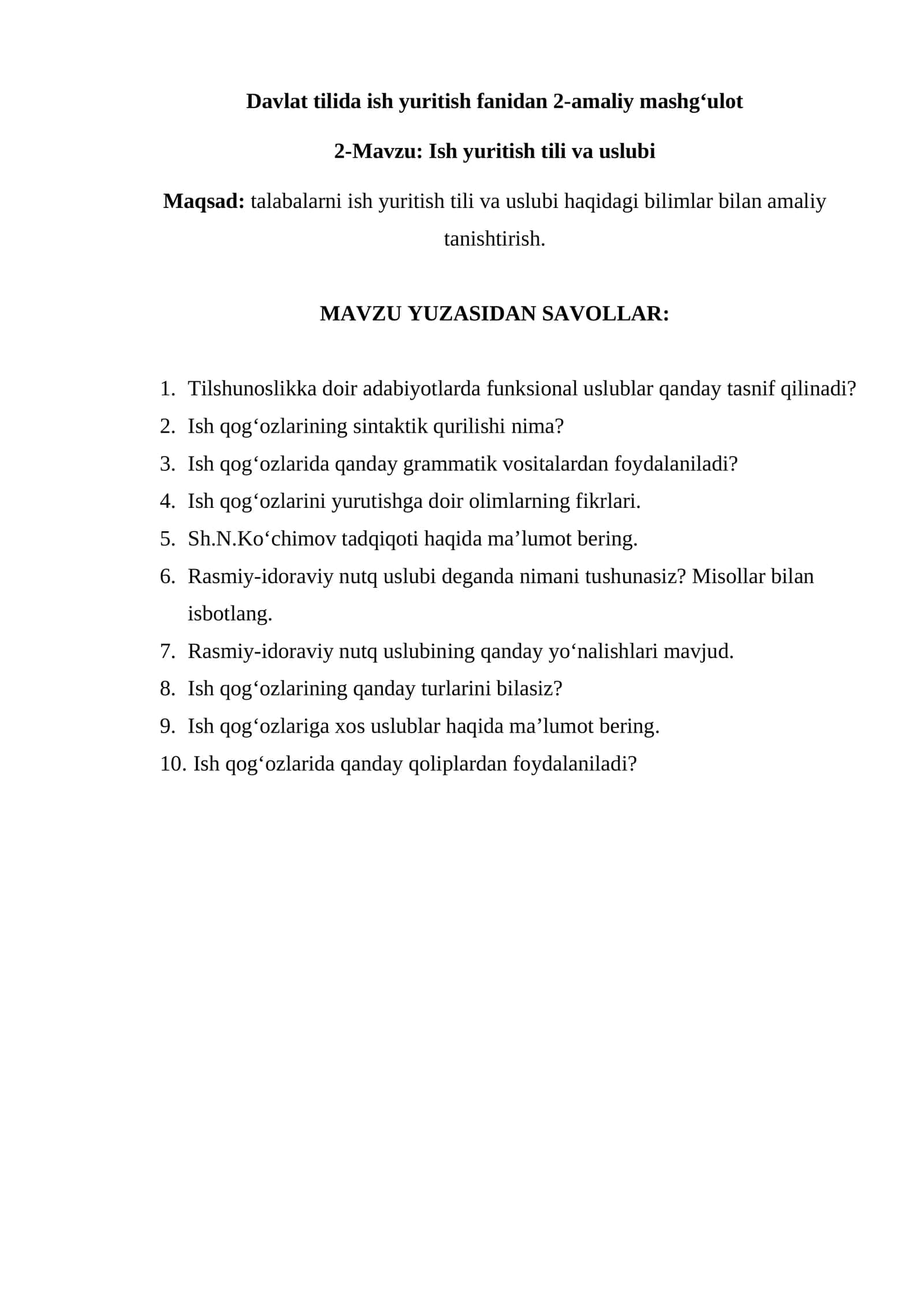 Ish yuritish tili va uslubi