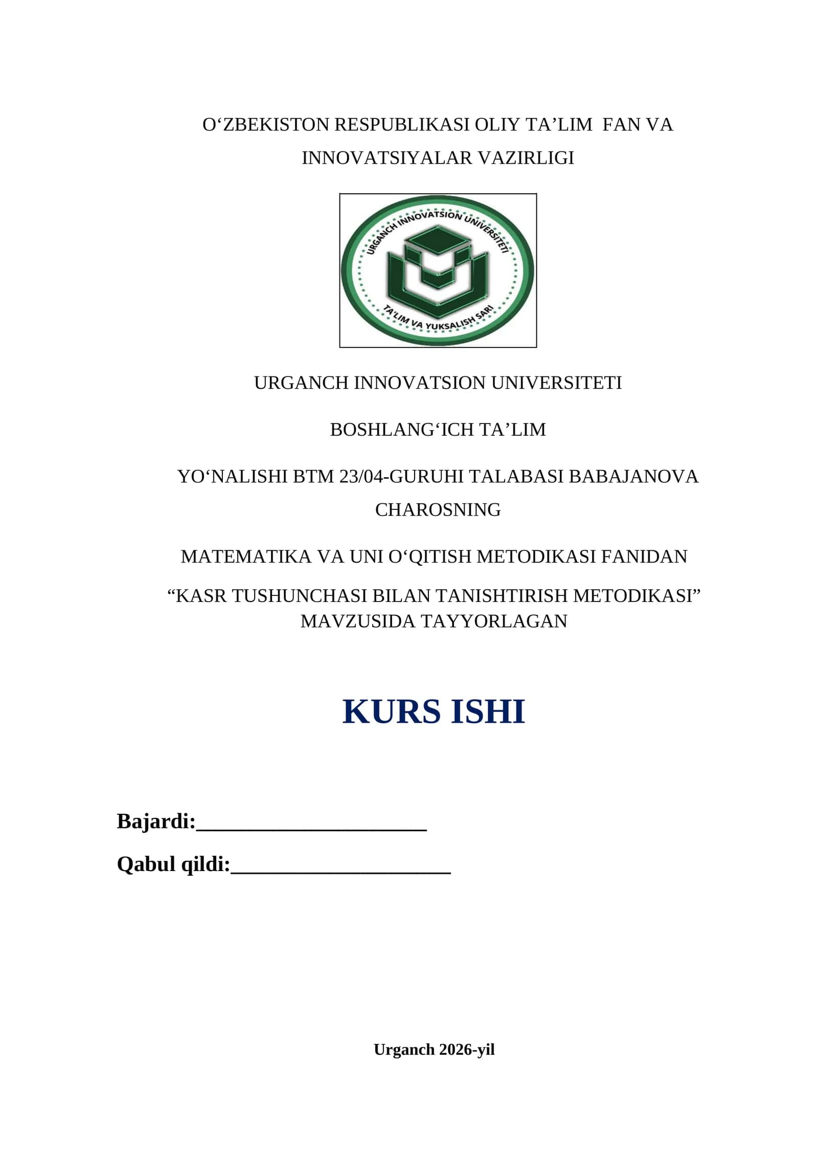 KASR TUSHUNCHASI BILAN TANISHTIRISH METODIKASI