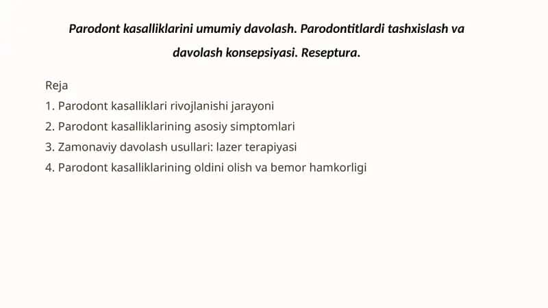 Parodontkasalliklarining Umumiy Davolash