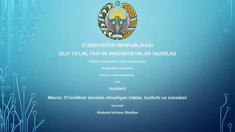Oʻsimliklar asosida olinadigan tolalar, tuzilishi va xossalari