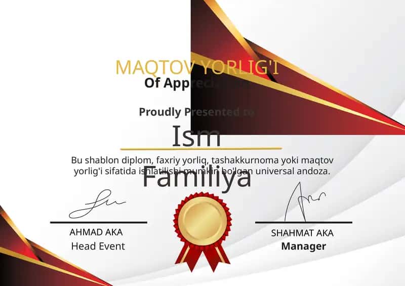MAQTOV YORLIG'I shablon tayyor andoza