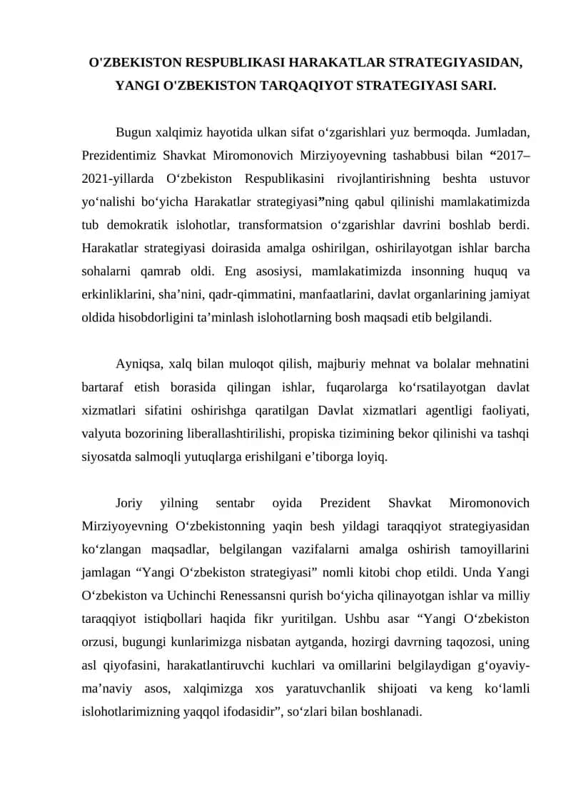 Yangi O‘zbekiston strategiyasi