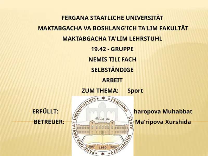 SELBSTÄNDIGE ARBEIT ZUM THEMA Sport