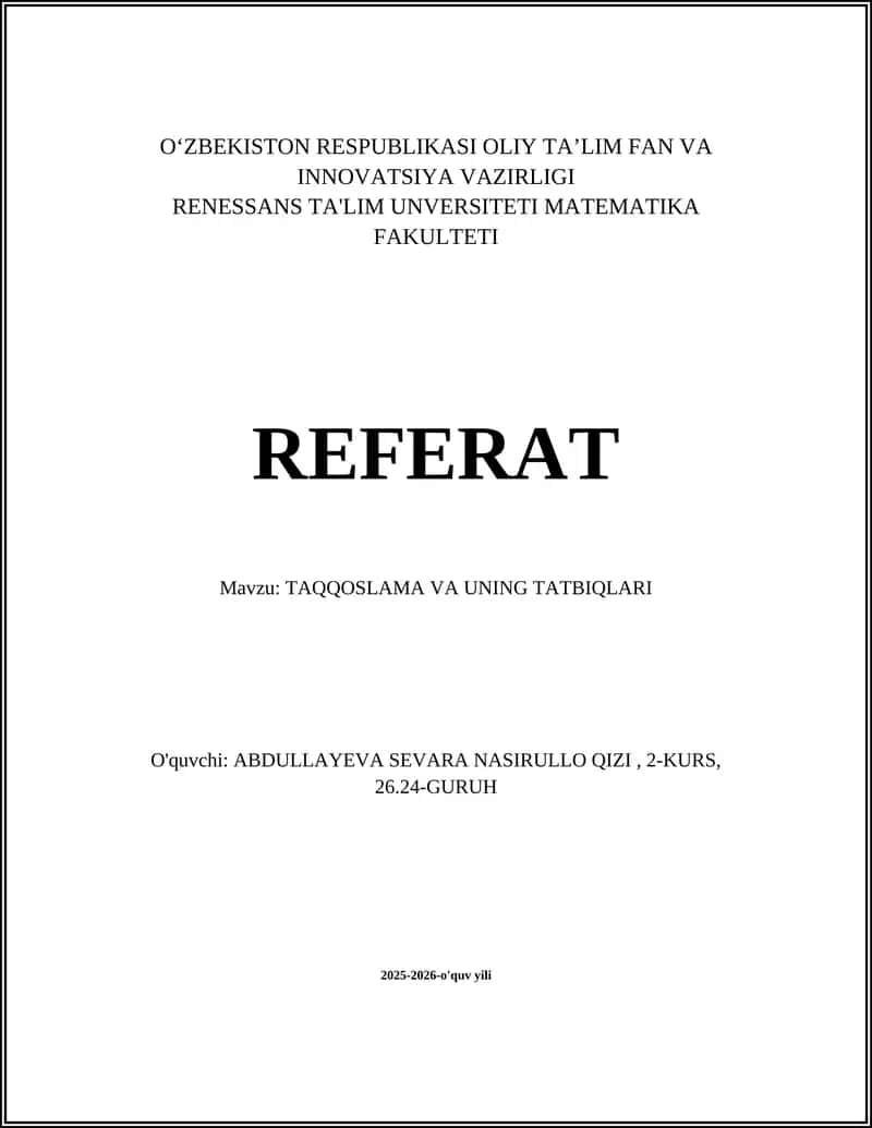 TAQQOSLAMA VA UNING TATBIQLARI