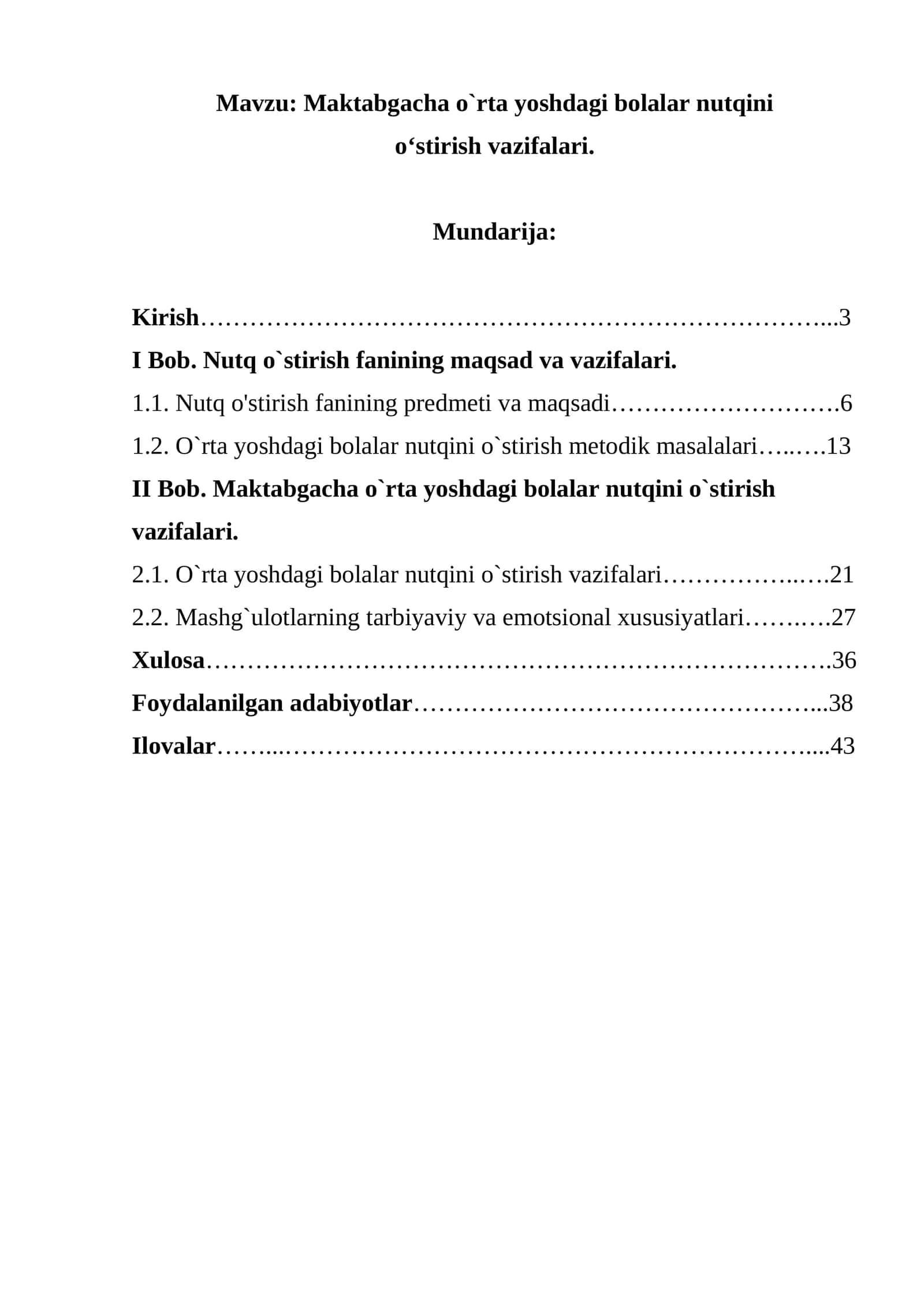 Maktabgacha o`rta yoshdagi bolalar nutqini o‘stirish vazifalari