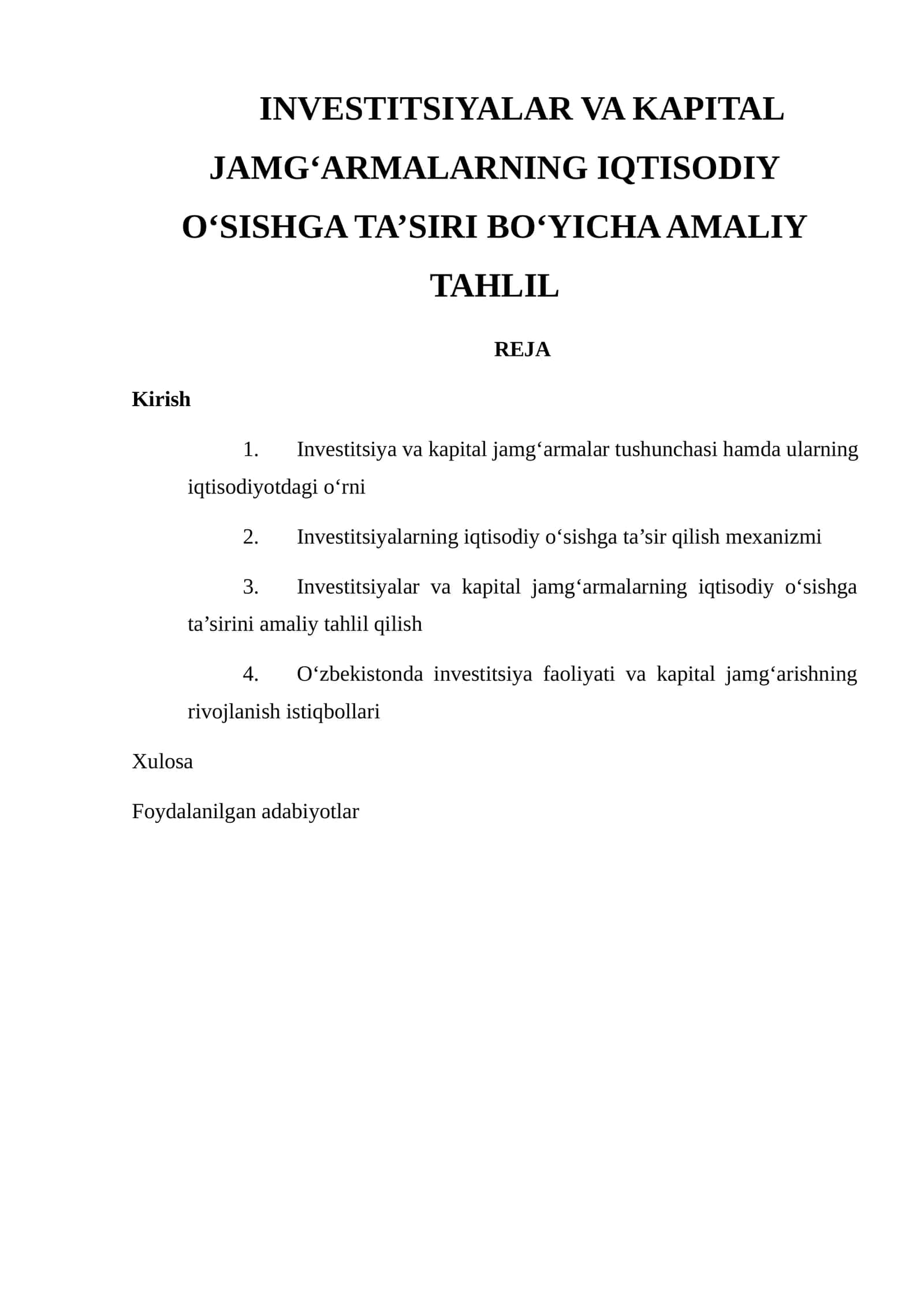 Investitsiyalar va Kapital Jamg‘armalarning Iqtisodiy O‘sishga Ta’siri Bo‘yicha Amaliy Tahlil