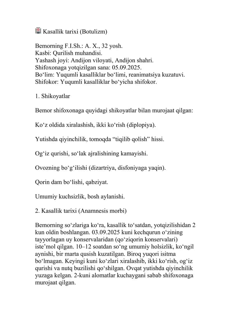 Botulizm kasallik tarixi