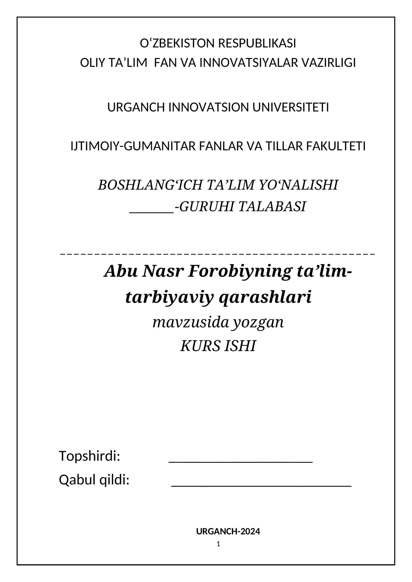 Abu Nasr Forobiyning ta’lim-tarbiyaviy qarashlari