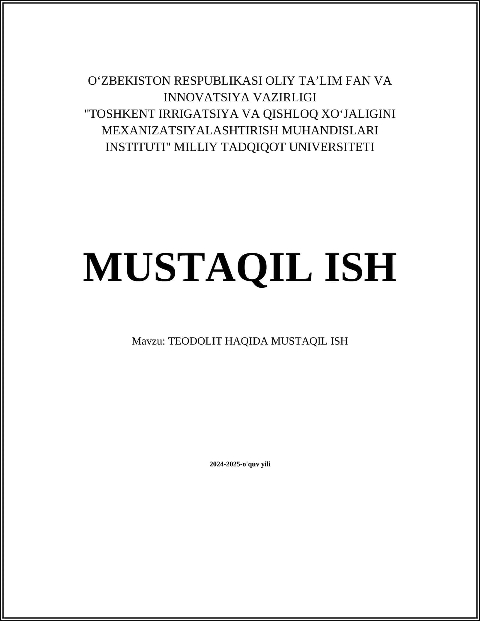TEODOLIT HAQIDA MUSTAQIL ISH