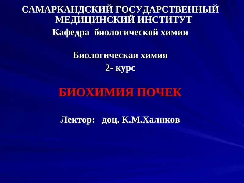 БИОХИМИЯ ПОЧЕК