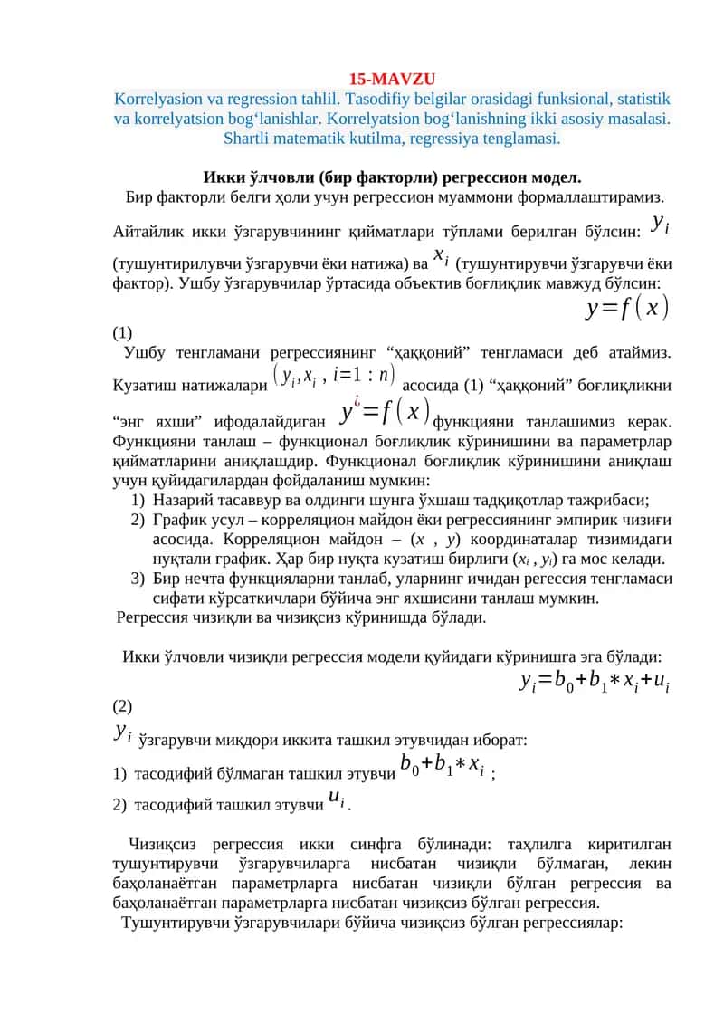 Korrelyasion va regression tahlil