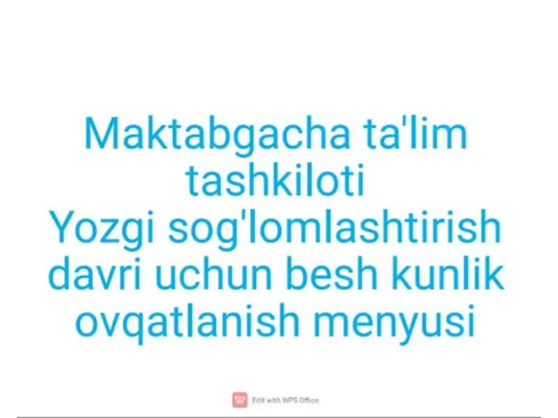 Yozgi sog'lomlashtirish davri uchun beshta kunlik ovgatlanish menyusi