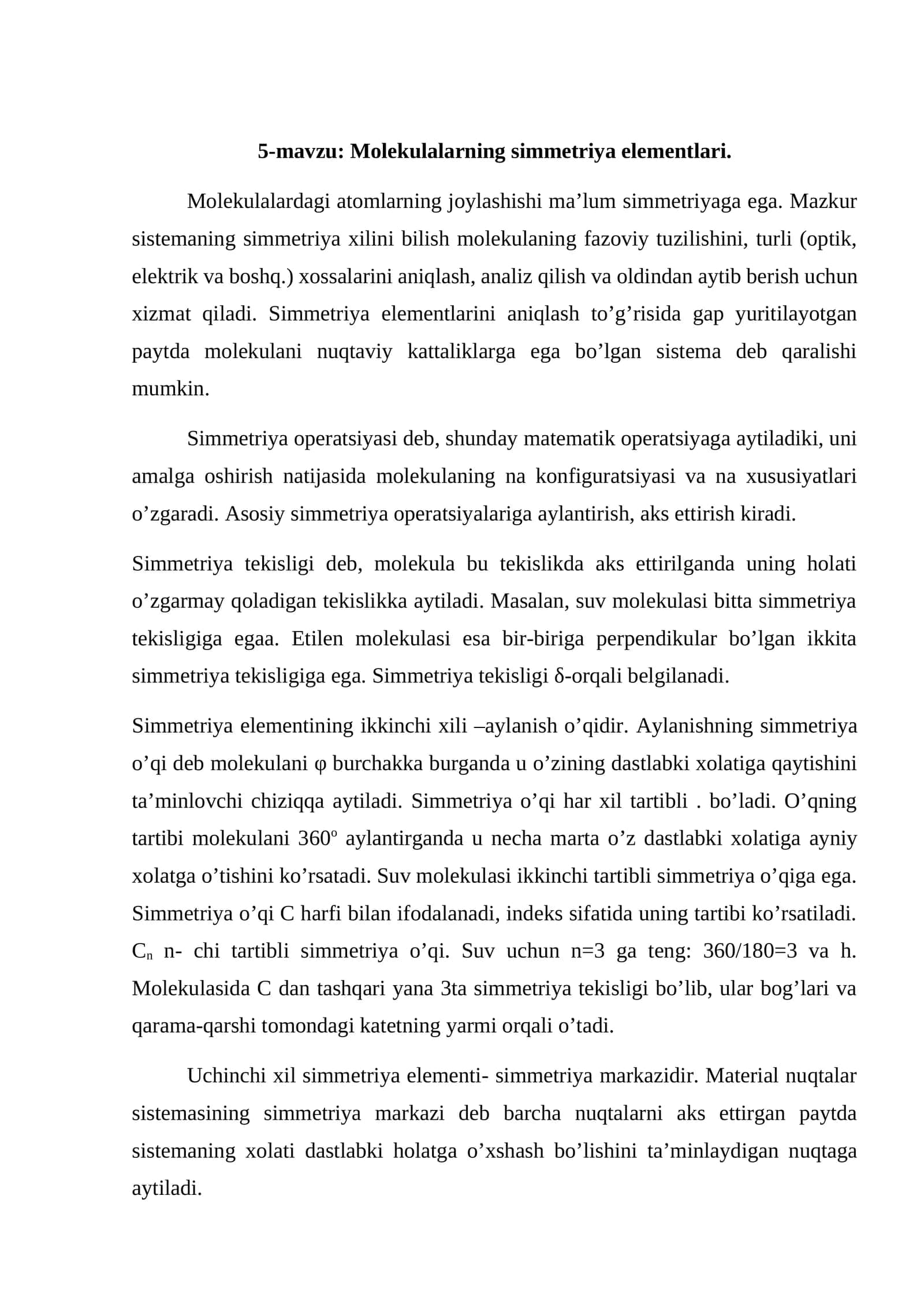 Molekulalarning simmetriya elementlari