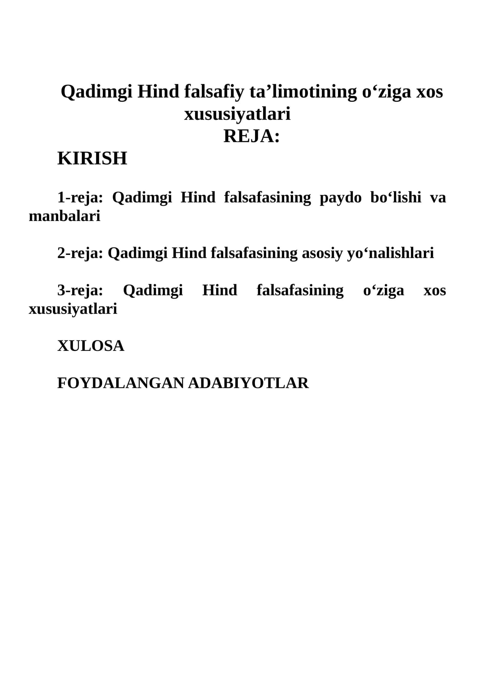 Qadimgi Hind falsafiy ta’limotining o‘ziga xos xususiyatlari