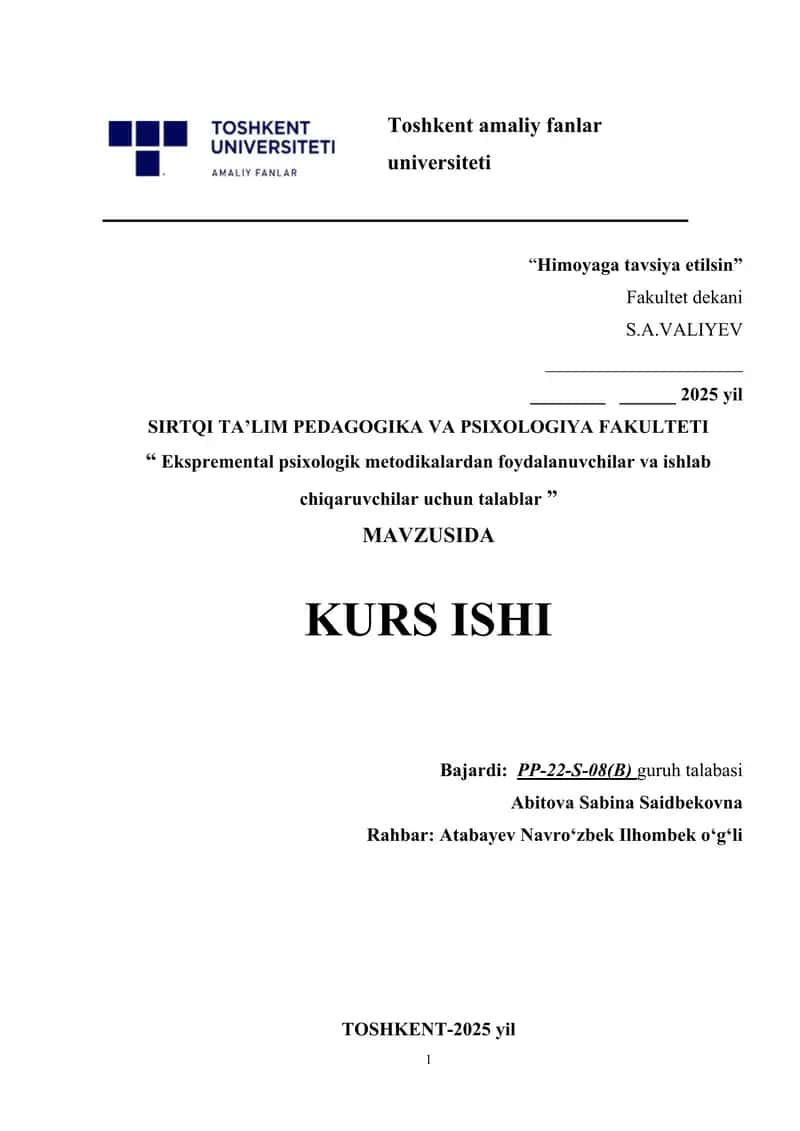 Ekspremental psixologik metodikalardan foydalanuvchilar va ishlab chiqaruvchilar uchun talablar .docx