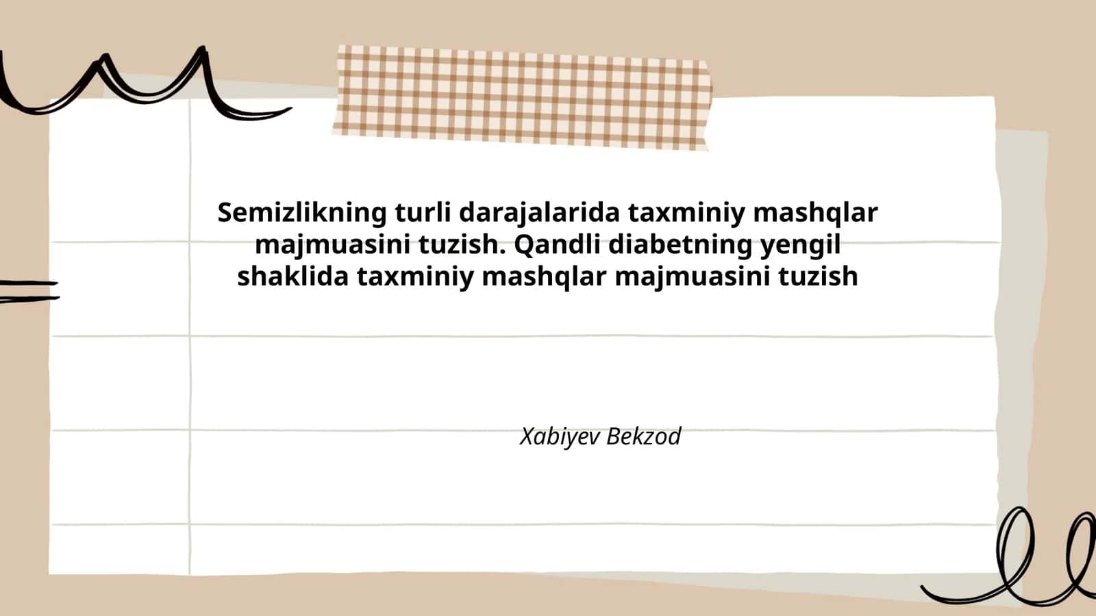 Qandli diabetning yengil shaklida taxminiy mashqlar majmuasi