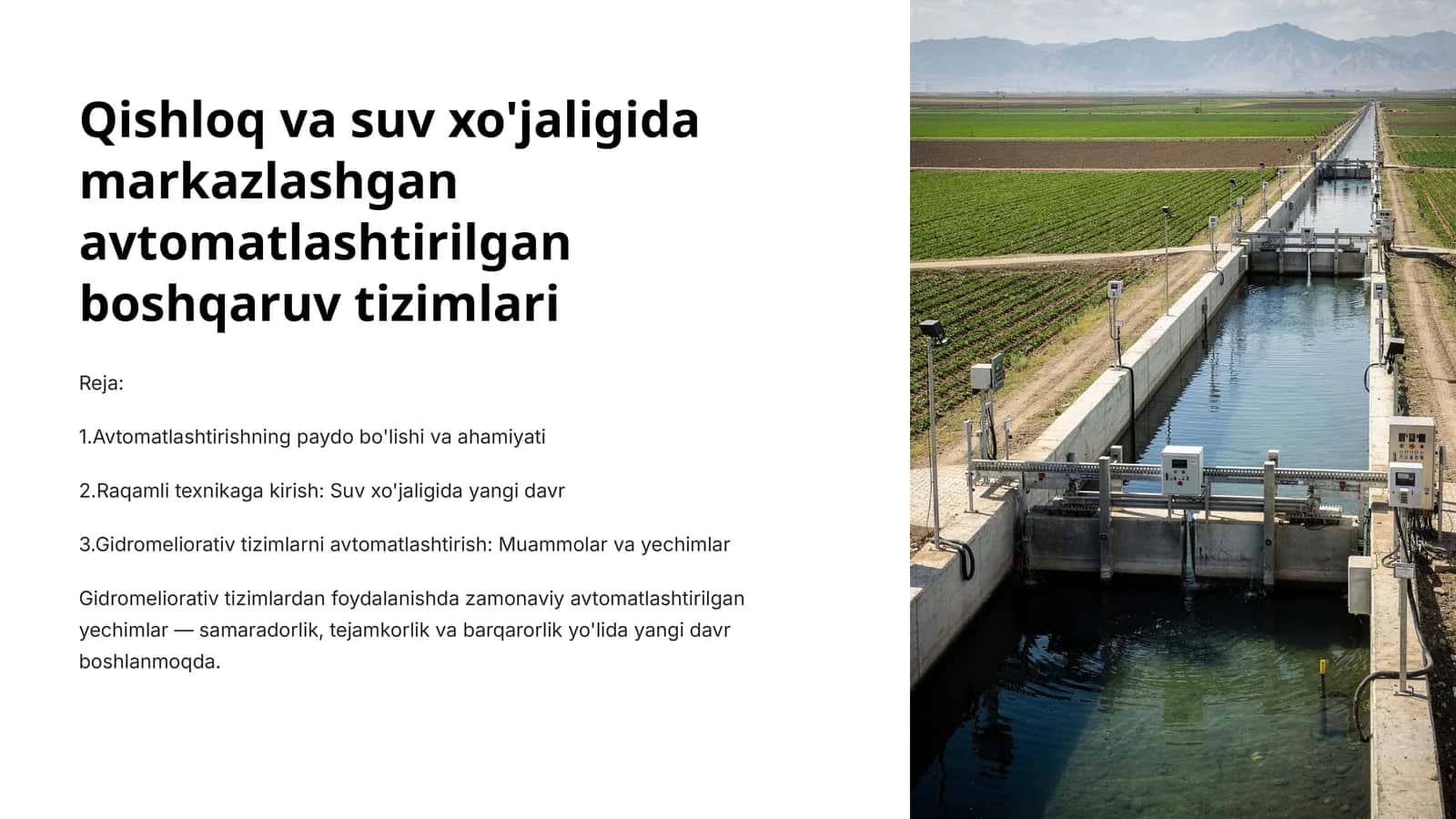 Gidromeliorativ tizimlarni avtomatlashtirish: Muammolar va yechimlar