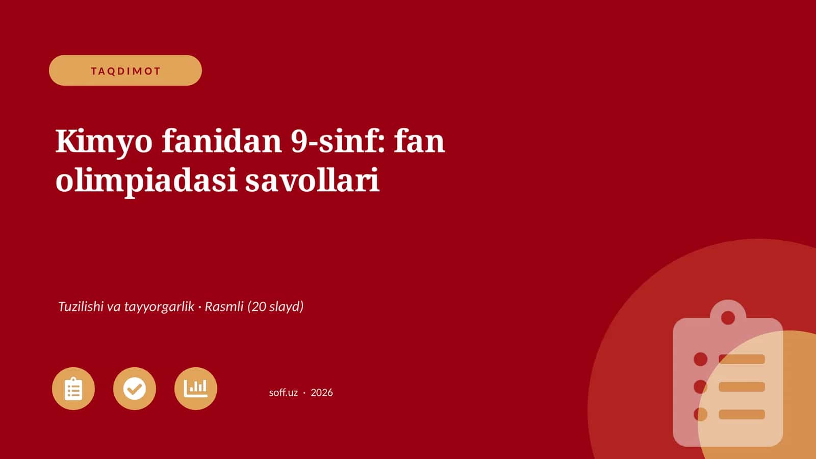 Kimyo fanidan 9-sinf: fan olimpiadasi savollari