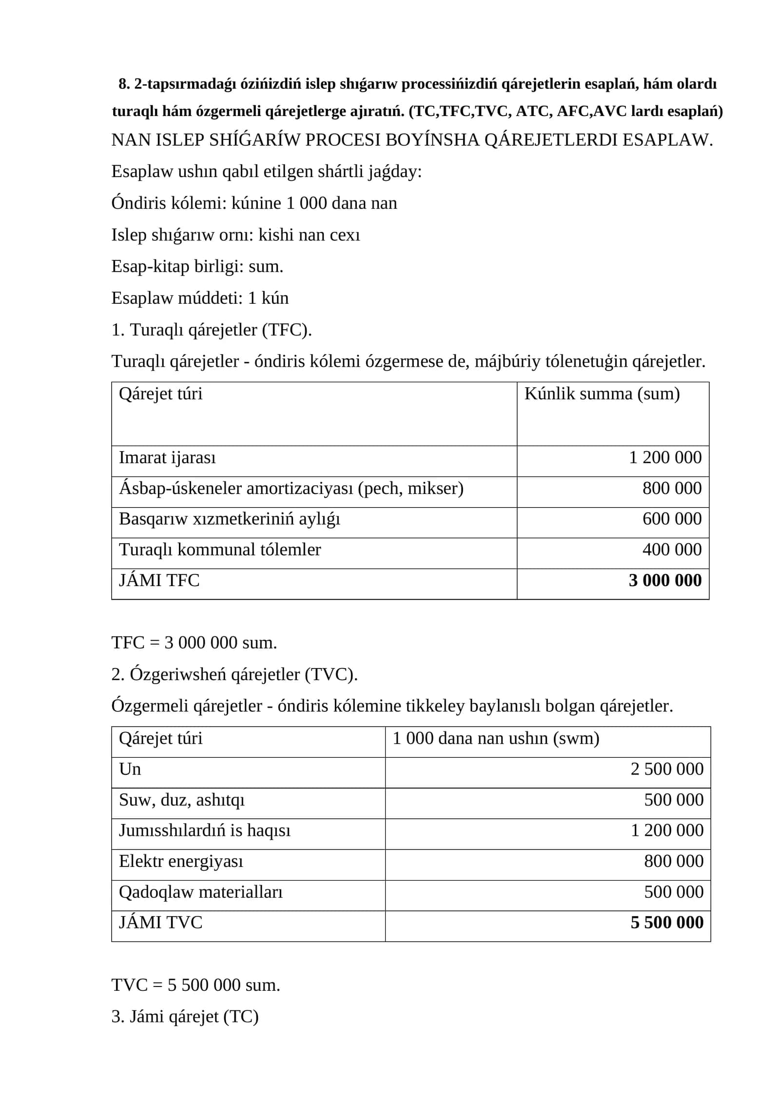 NAN ISLEP SHÍǴARÍW PROCESI BOYÍNSHA QÁREJETLERDI ESAPLAW