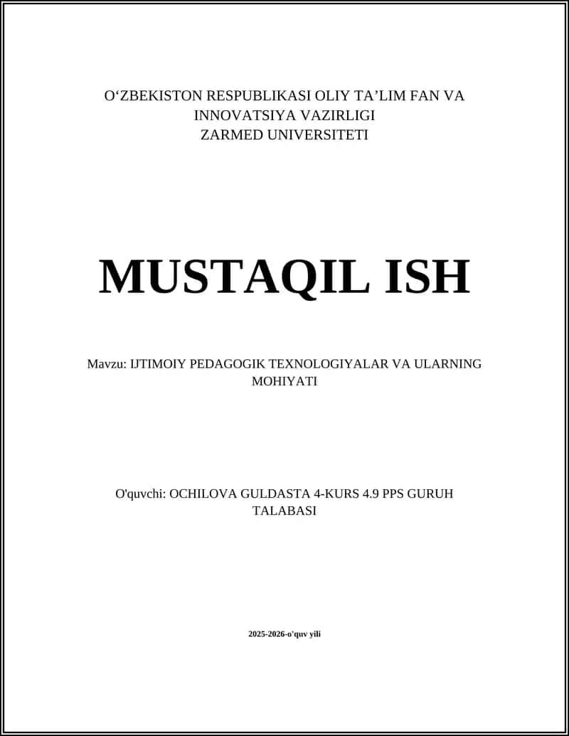 Ijtimoiy Pedagogik Texnologiyalar