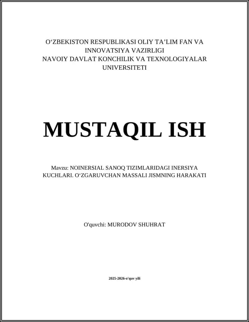 NOINERSIAL SANOQ TIZIMLARIDAGI INERSIYA KUCHLARI