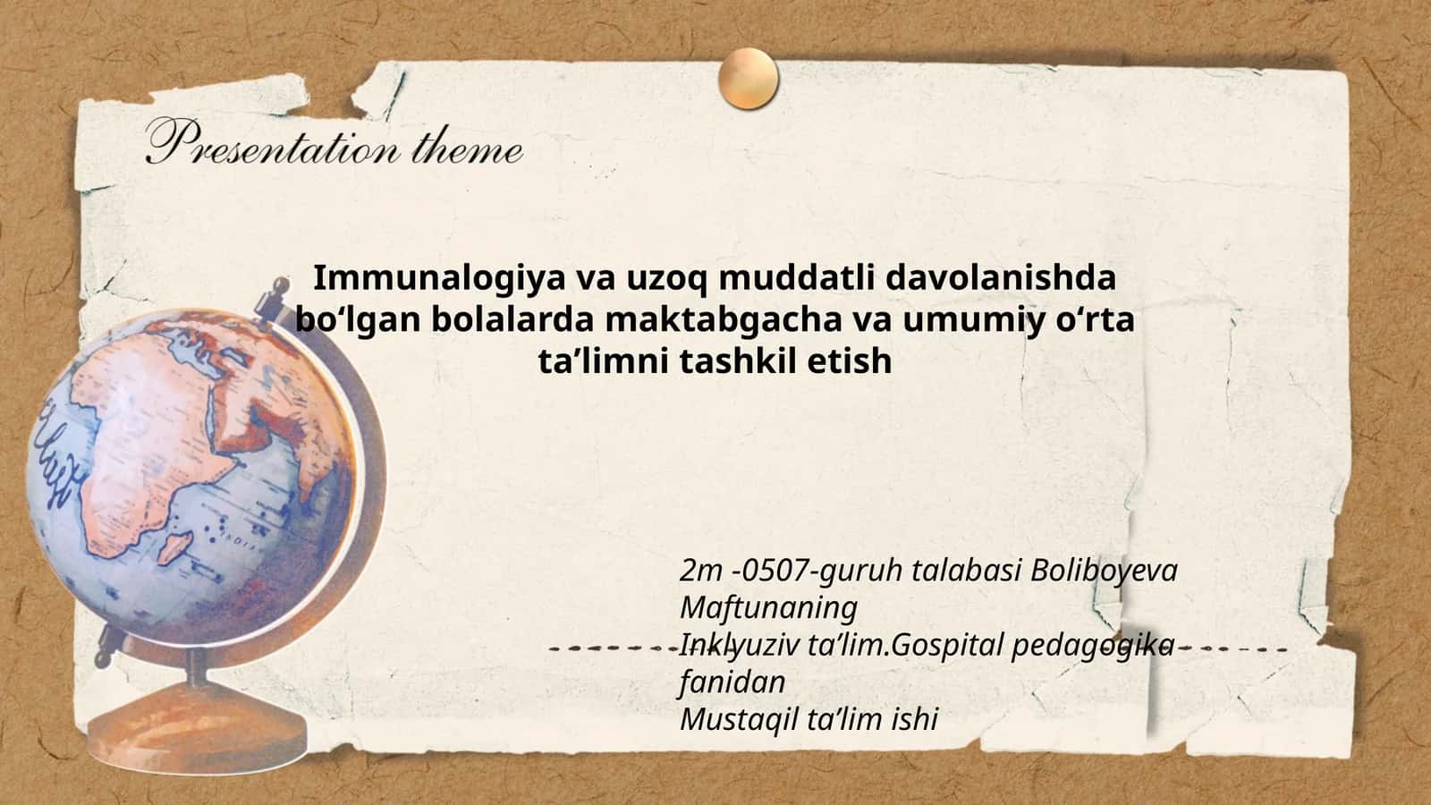 Immunalogiya va uzoq muddatli davolanishda boʻlgan bolalarda maktabgacha va umumiy oʻrta taʼlimni tashkil etish