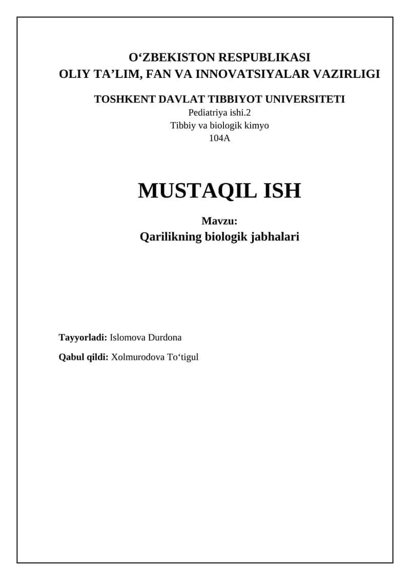 Qarilikning biologik jabhalari