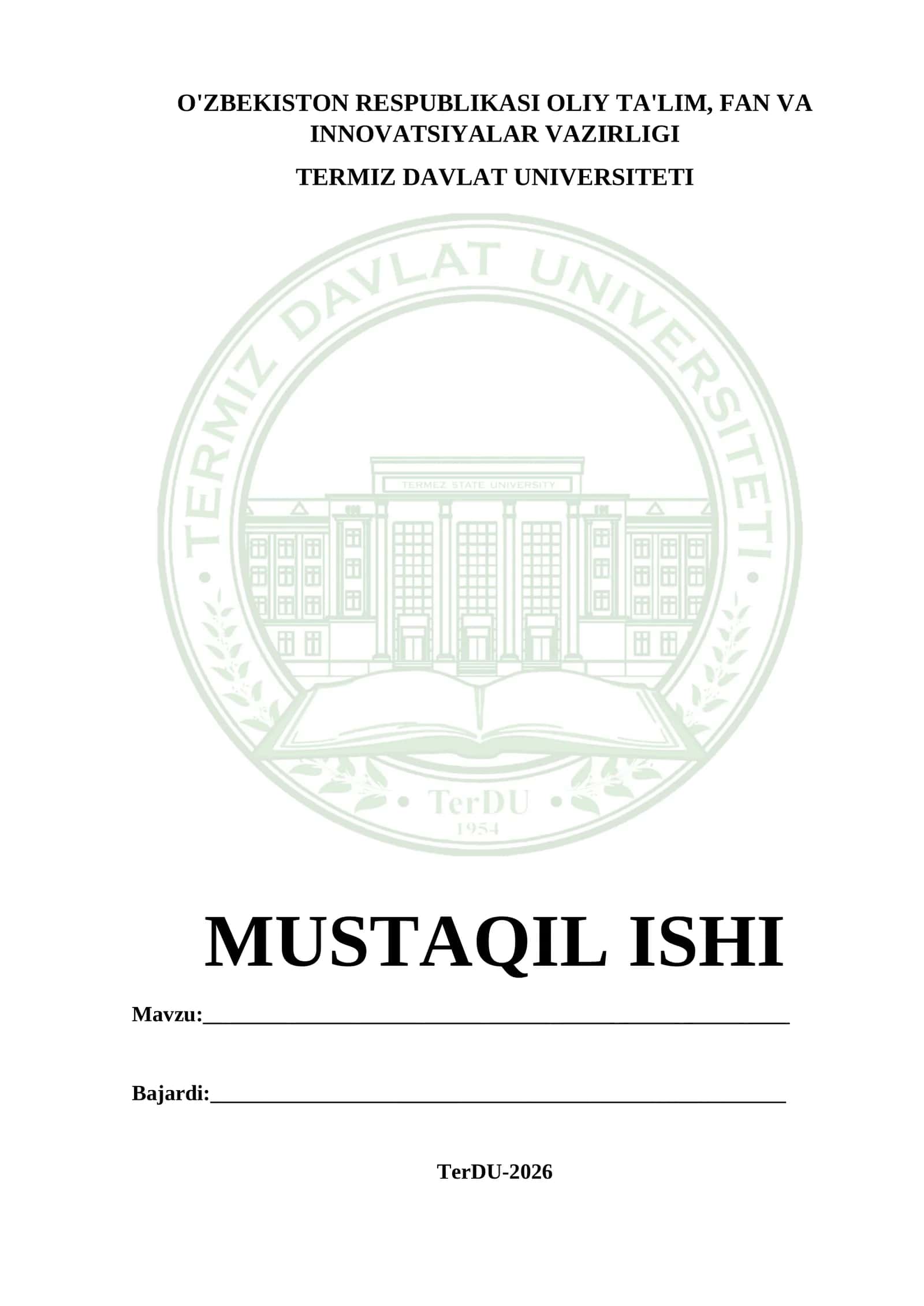 MUSTAQIL ISHI YUZI SHABLON