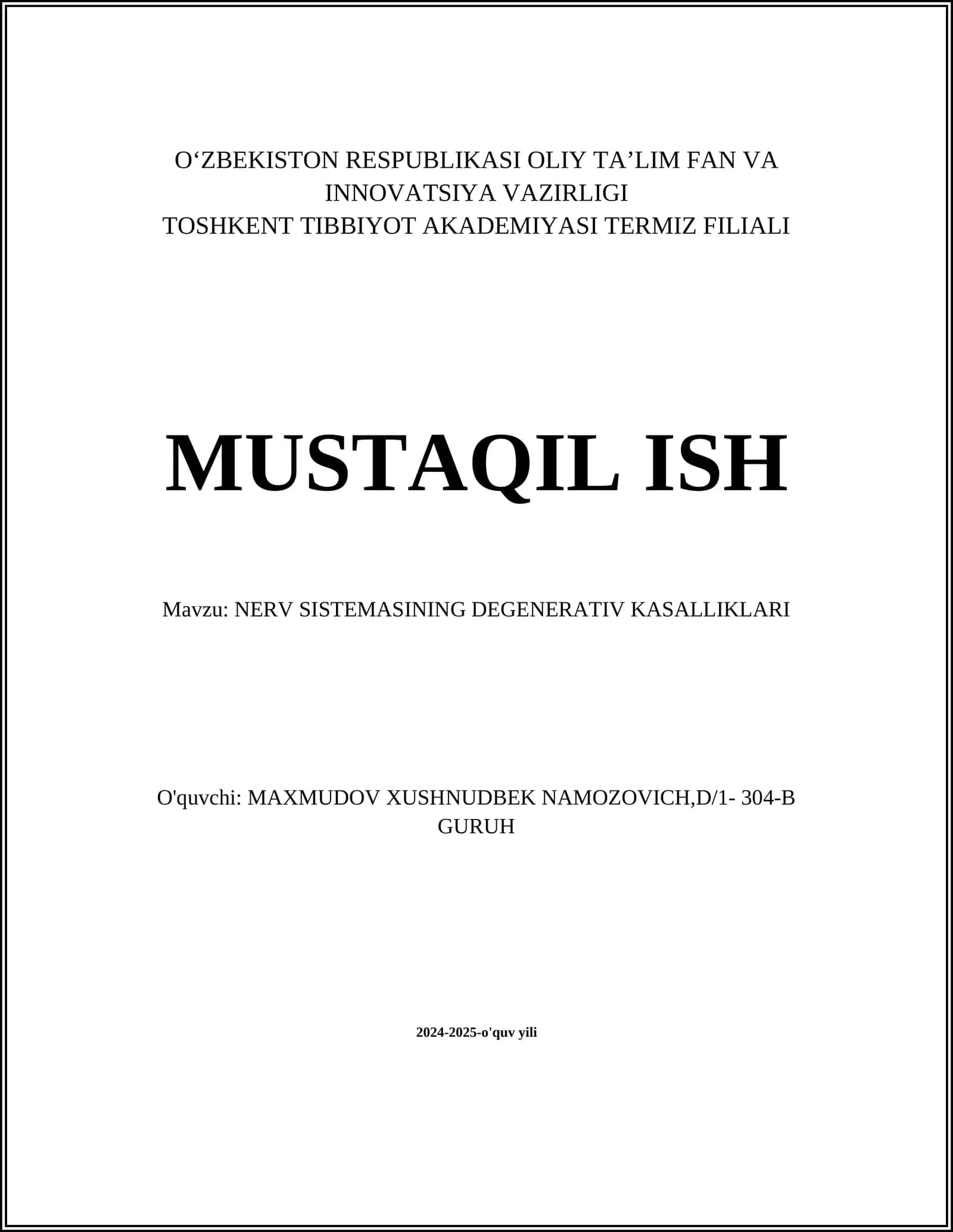 NERV SISTEMASINING DEGENERATIV KASALLIKLARI