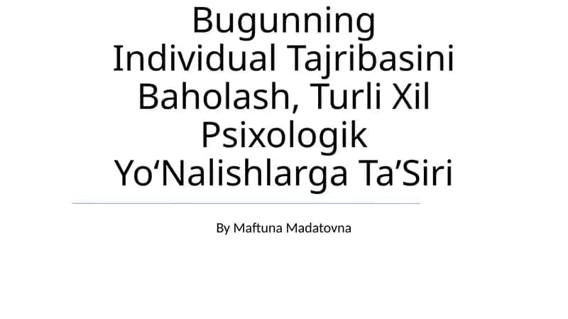 Psixologiya Tarixi va Tajriba Tushunchalari