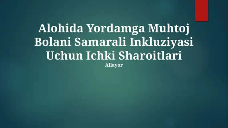 Alohida Yordamga Muhtoj Bolani Samarali Inkluziyasi Uchun Ichki Sharoitlari