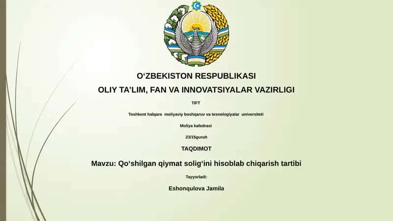 Qo‘shilgan qiymat solig‘ini hisoblab chiqarish tartibi