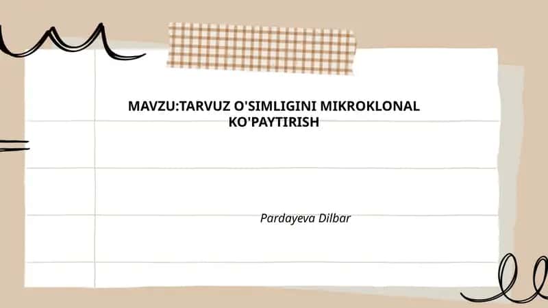 TARVUZ O'SIMLIGINI MIKROKLONAL KO'PAYTIRISH