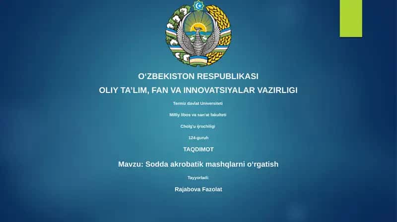 Sodda akrobatik mashqlarni oʻrgatish