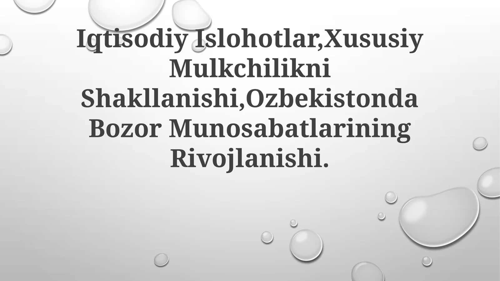 Iqtisodiy Islohotlar,Xususiy Mulkchilikni Shakllanishi,Ozbekistonda Bozor Munosabatlarining Rivojlanishi