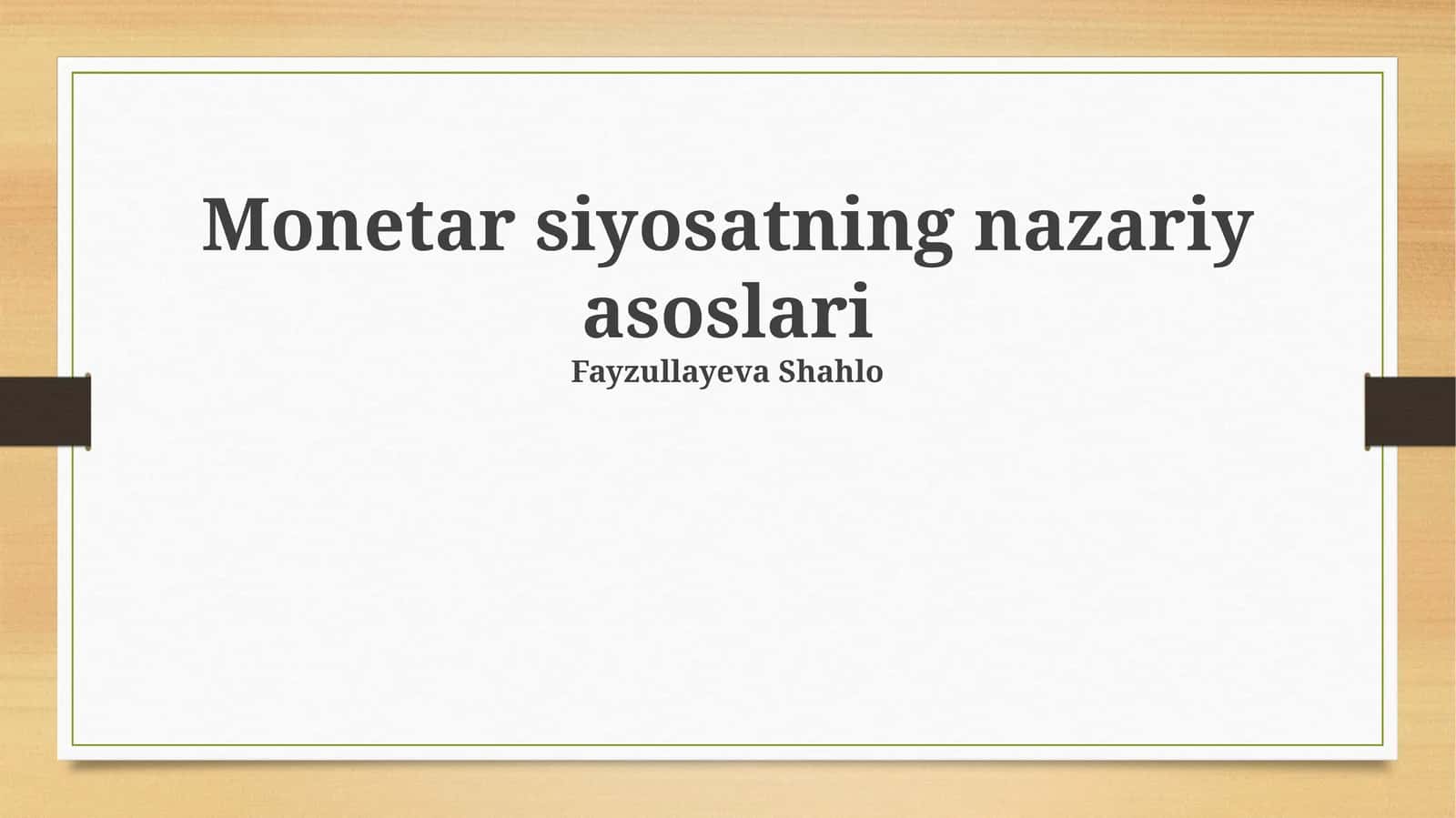 Pul Siyosatning Nazariy Asoslari