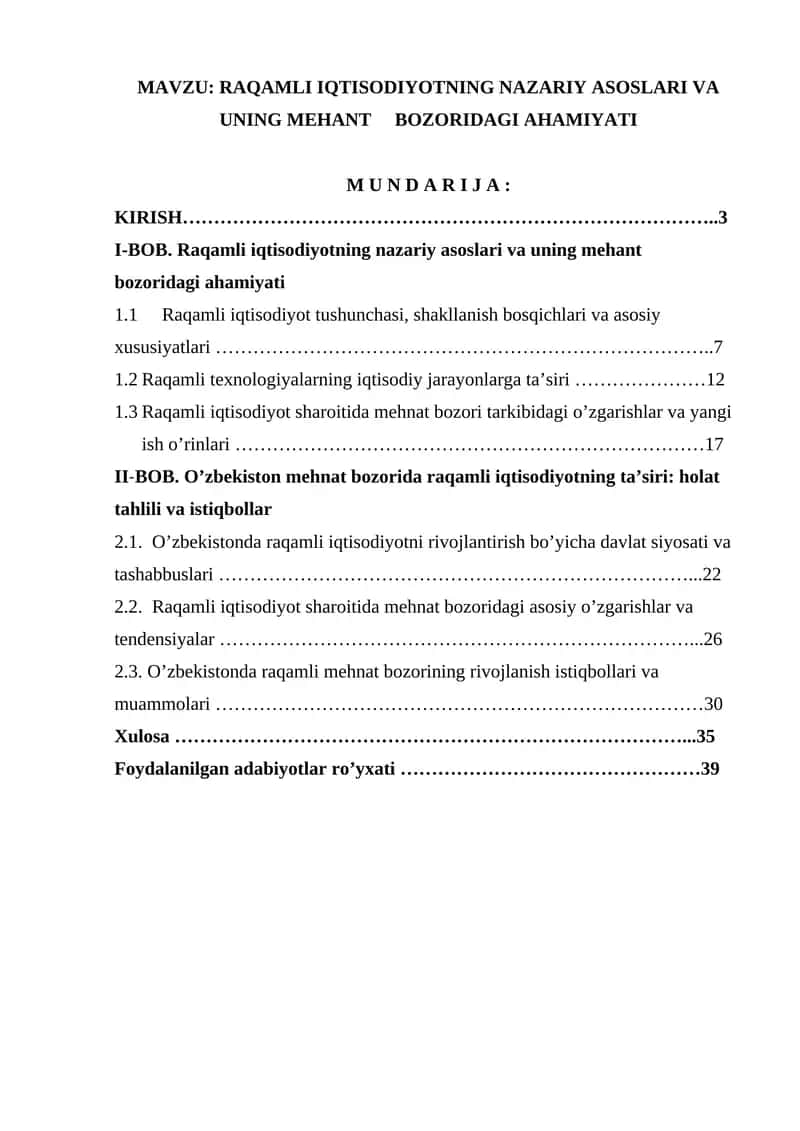 Raqamli iqtisodiyotning nazariy asoslari va uning mehant bozoridagi ahamiyati