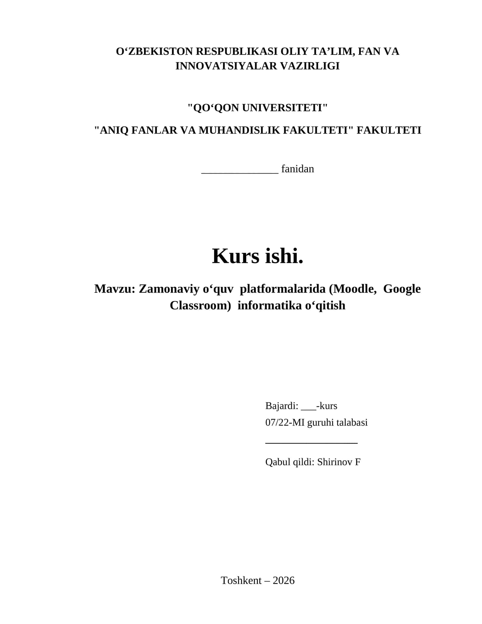 Zamonaviy o‘quv platformalarida (Moodle, Google Classroom) informatika o‘qitish