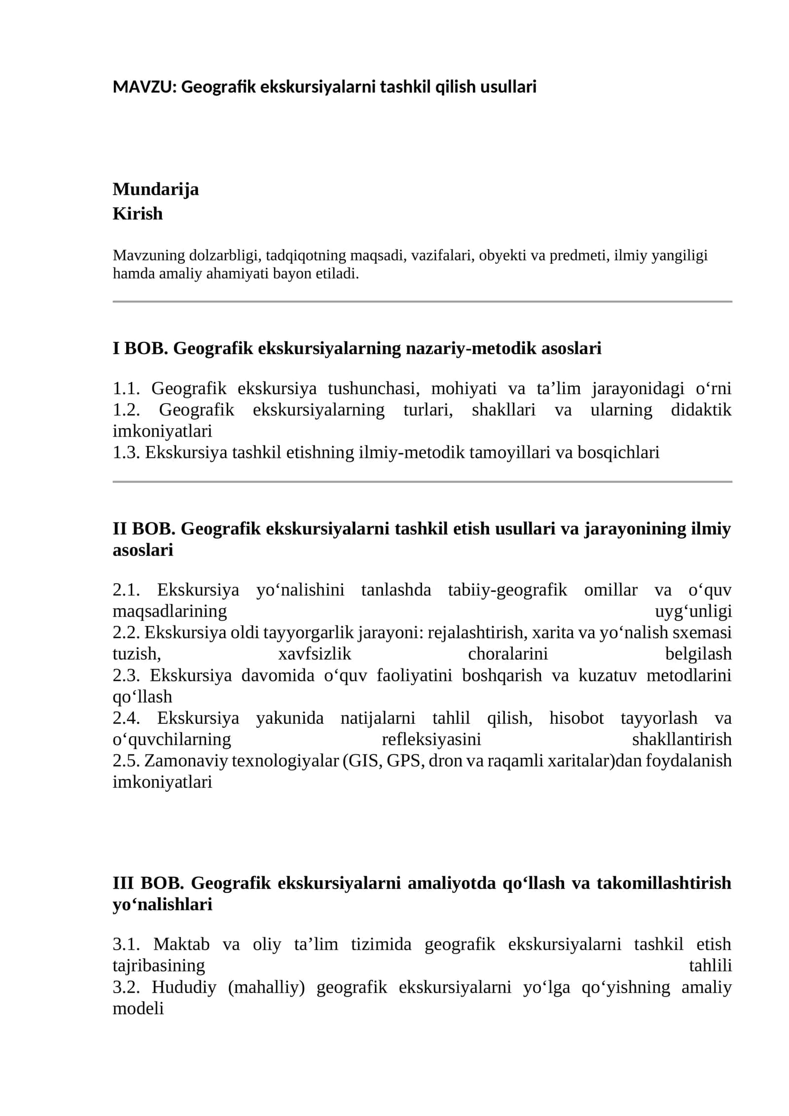Geografik ekskursiyalarni tashkil qilish usullari