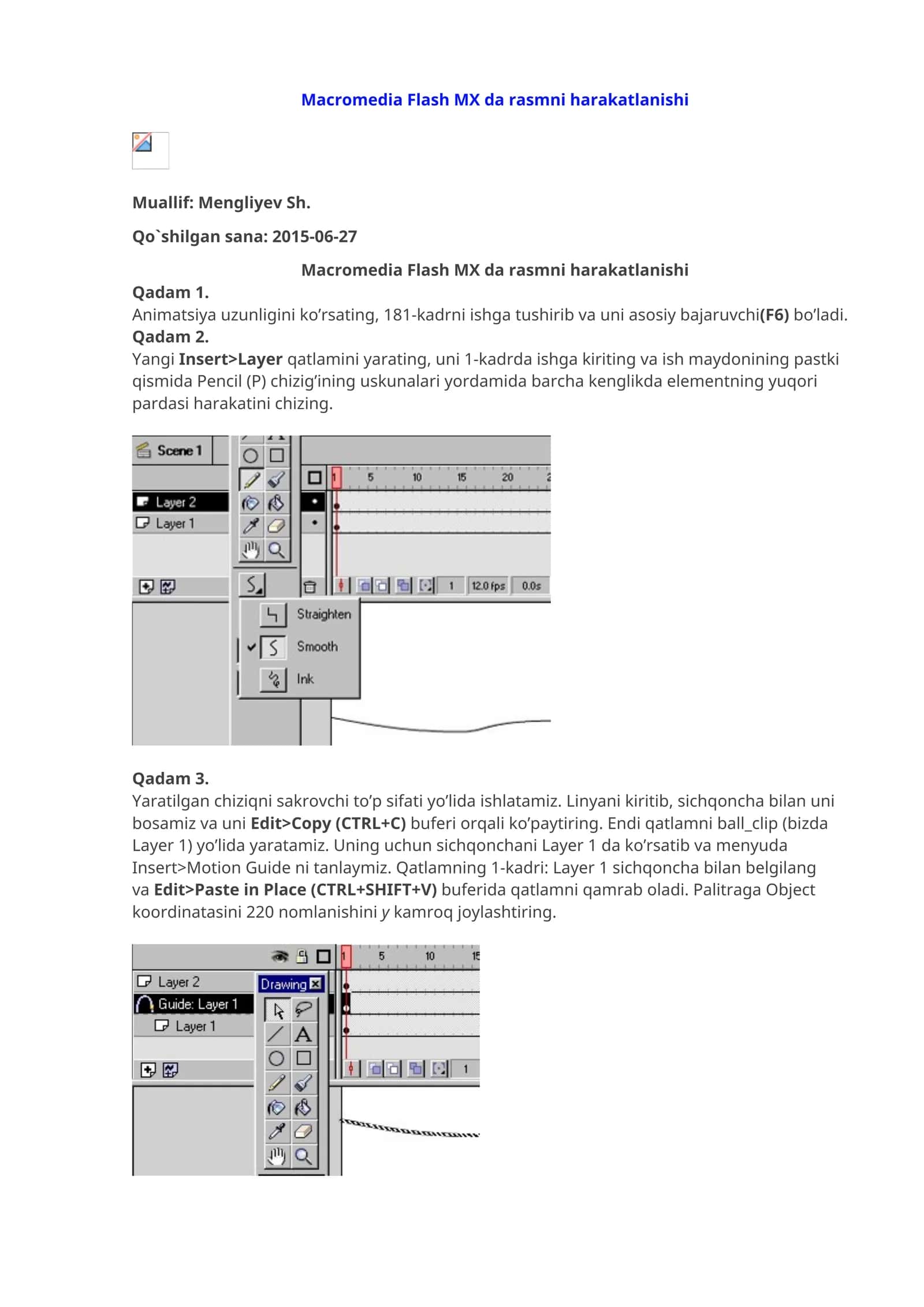 Macromedia Flash MX da rasmni harakatlanishi