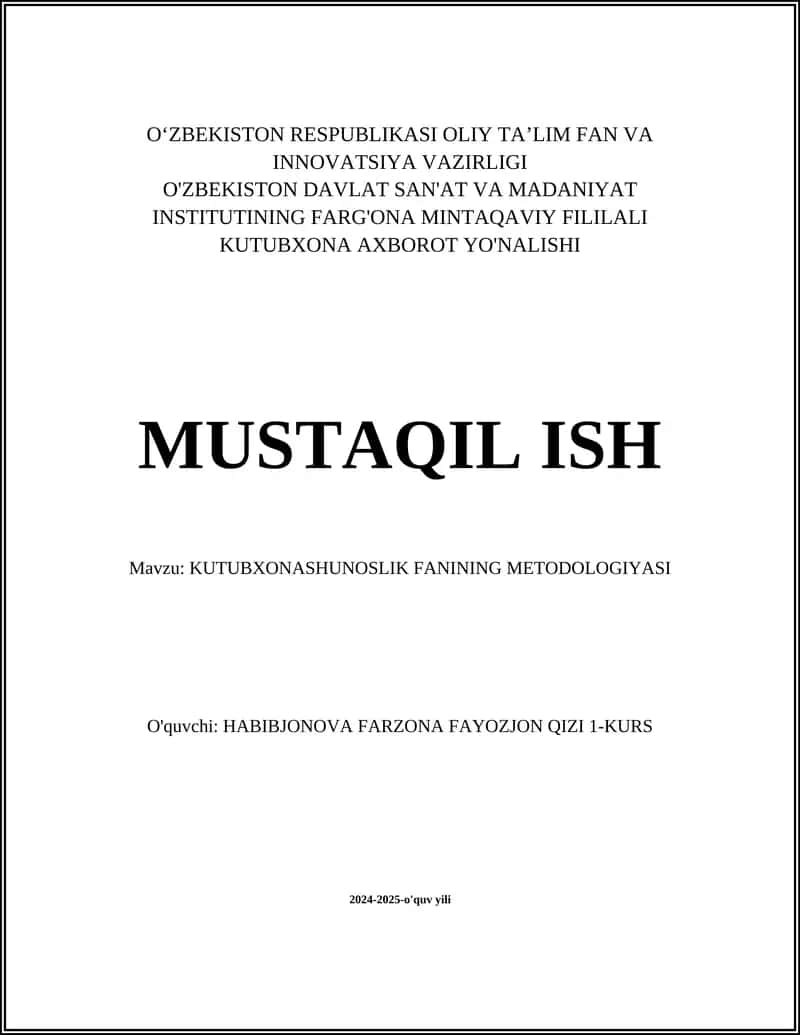 KUTUBXONASHUNOSLIK FANINING METODOLOGIYASI
