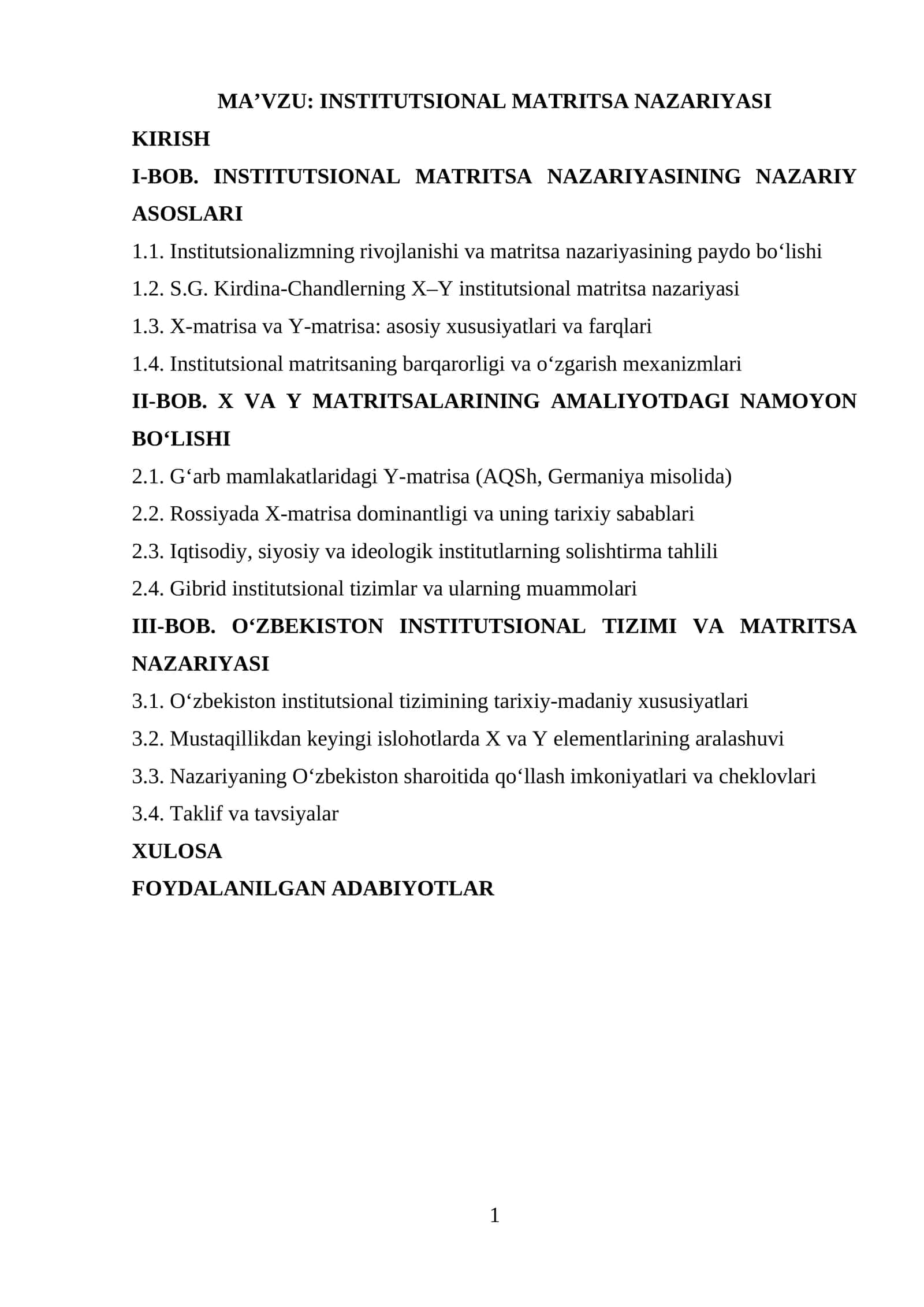 INSTITUTSIONAL MATRITSA NAZARIYASI